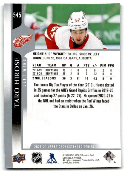 2020-21 Upper Deck Taro Hirose Detroit Red Wings #545