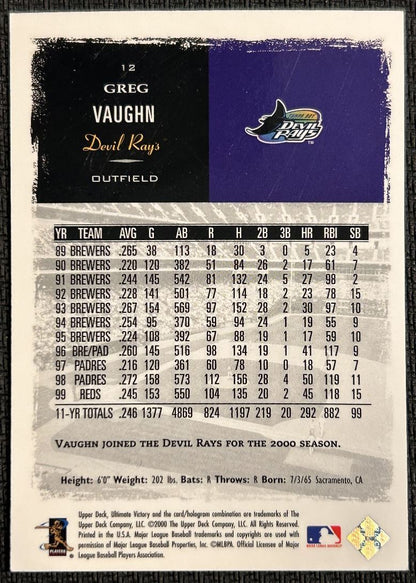 2000 Upper Deck Victory Greg Vaughn Tampa Bay Devil Rays #12