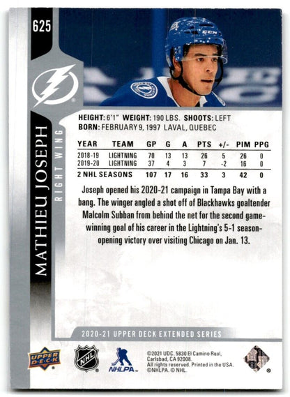 2020-21 Upper Deck Mathieu Joseph Tampa Bay Lightning #625