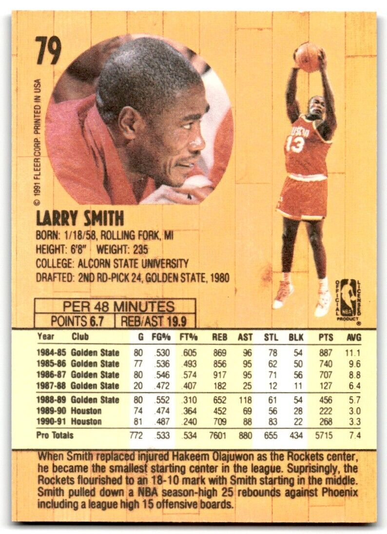 1991-92 Fleer Larry Smith Houston Rockets #79