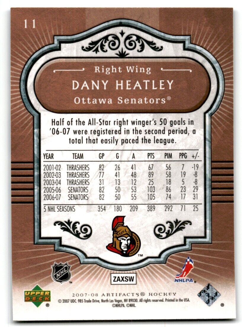 2007-08 Upper Deck Artifacts Dany Heatley Ottawa Senators #11