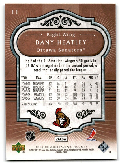 2007-08 Upper Deck Artifacts Dany Heatley Ottawa Senators #11