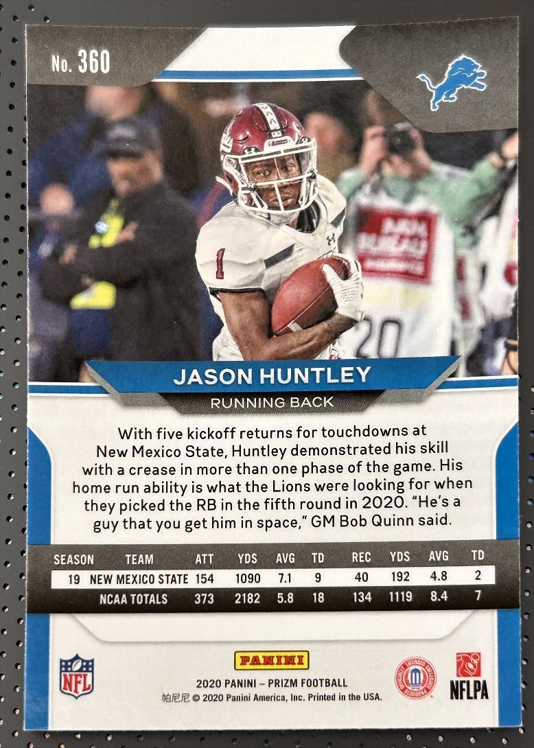 2020 Panini Prizm Jason Huntley Rookie Detroit Lions #360