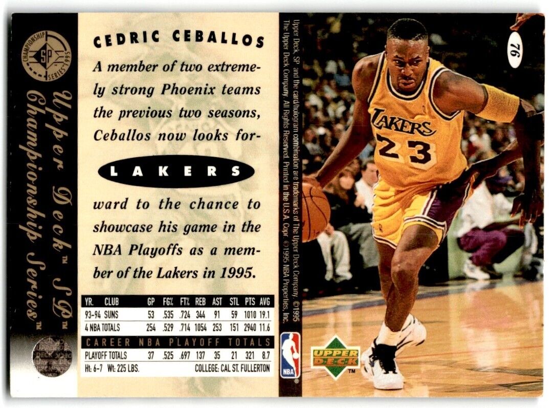 1995-96 SP Championship Series 1995 Cedric Ceballos Los Angeles Lakers #76