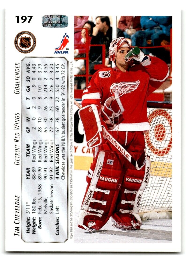 1992-93 Upper Deck Tim Cheveldae Detroit Red Wings #197