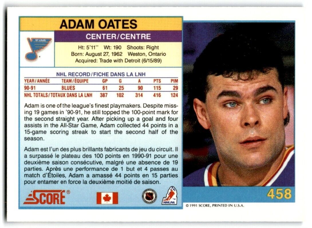 1991-92 Score Canadian Bilingual Adam Oates St. Louis Blues #458