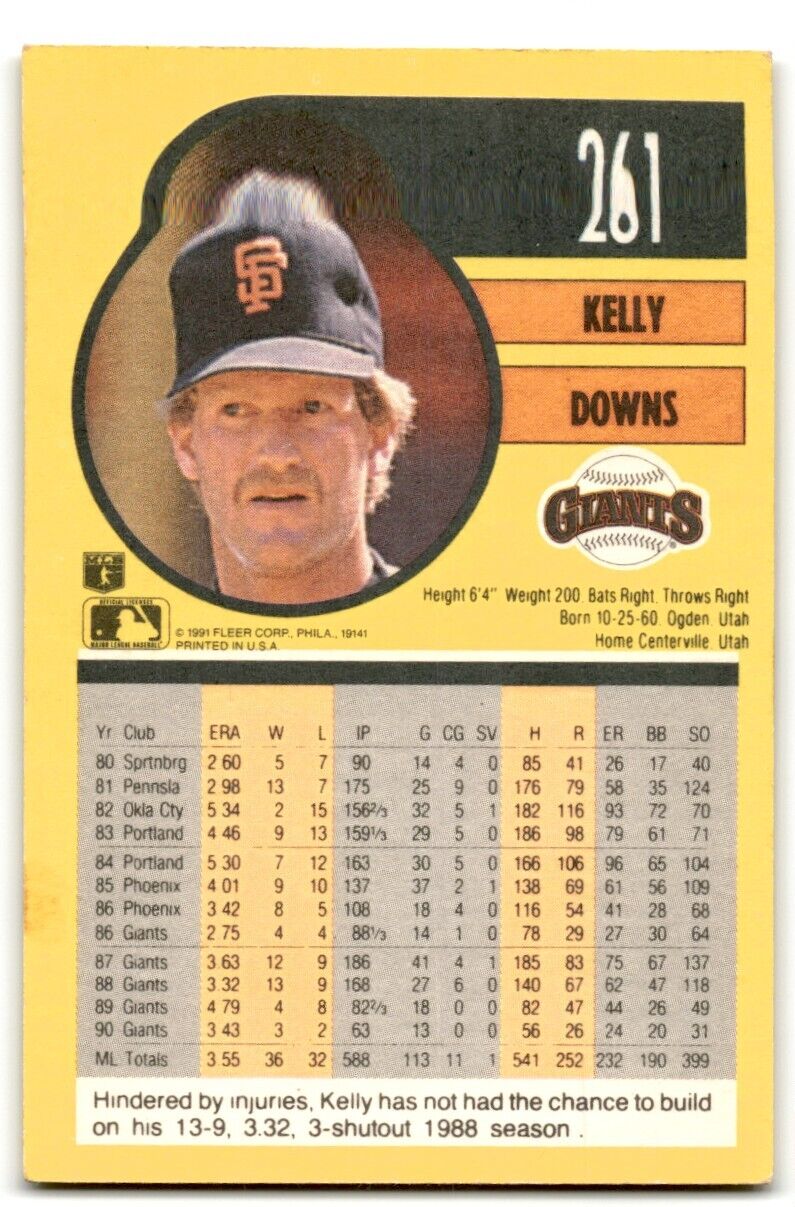 1991 Fleer Kelly Downs San Francisco Giants #261