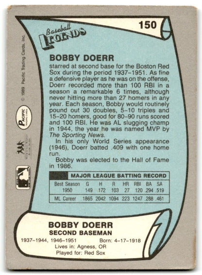 1989 Pacific Legends II Bobby Doerr Boston Red Sox #150