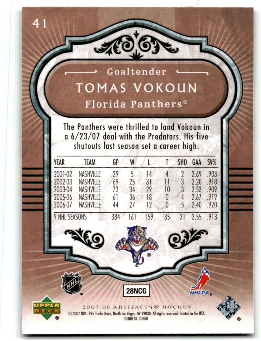 2007-08 Upper Deck Artifacts Tomas Vokoun Florida Panthers #41