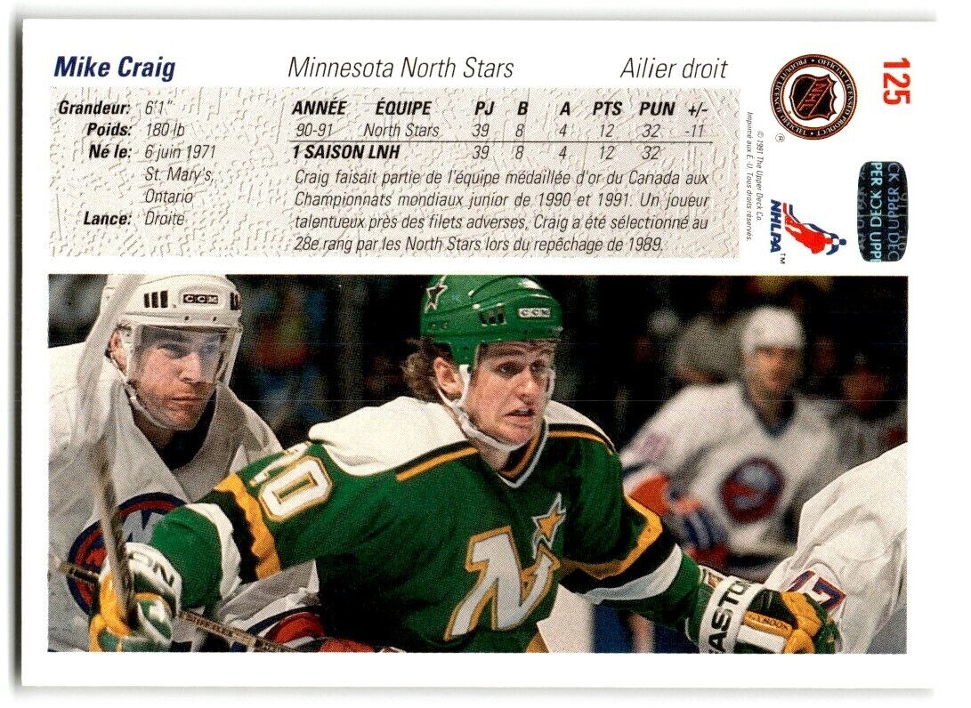 1991-92 Upper Deck Mike Craig Minnesota North Stars #125