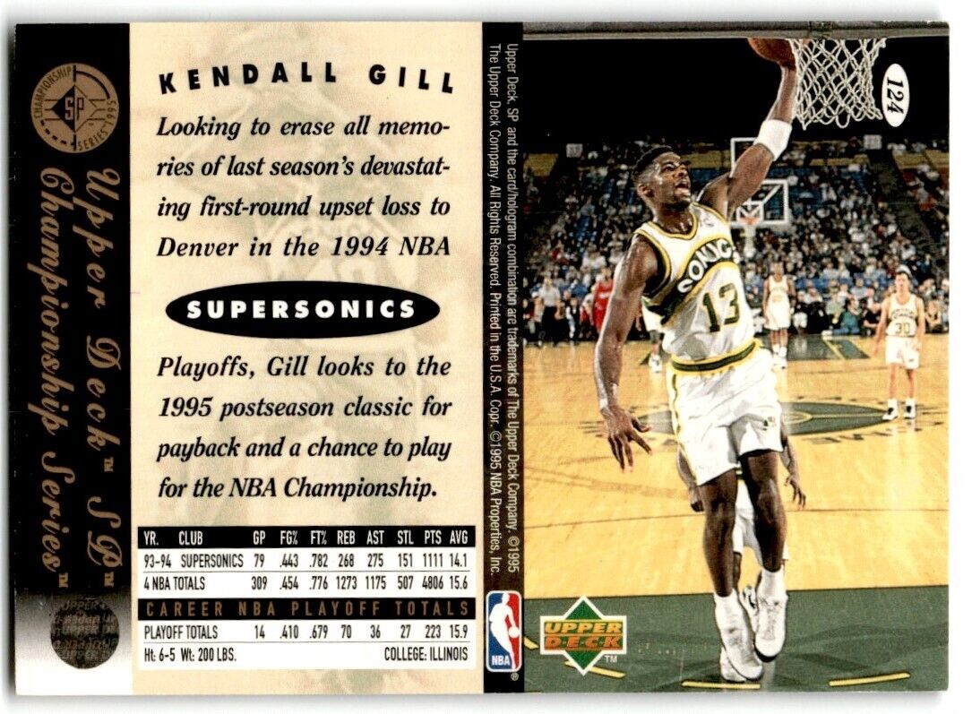 1995-96 SP Championship Series 1995 Kendall Gill Seattle SuperSonics #124