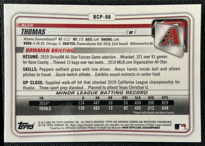 2020 Bowman Chrome Prospects Alek Thomas Arizona Diamondbacks #BCP-98