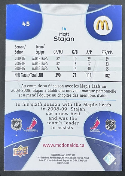 2009-10 Upper Deck McDonald's Matt Stajan Toronto Maple Leafs #45