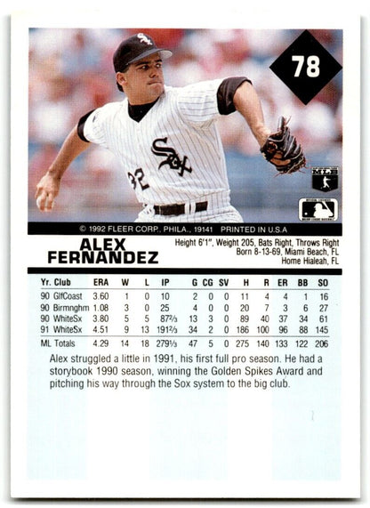 1992 Fleer Alex Fernandez Chicago White Sox #78