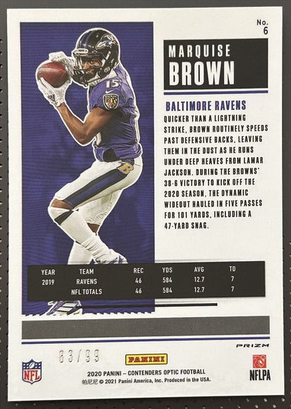 2020 Panini Contenders Blue Marquise Brown 83/99 Baltimore Ravens #6 Parallel