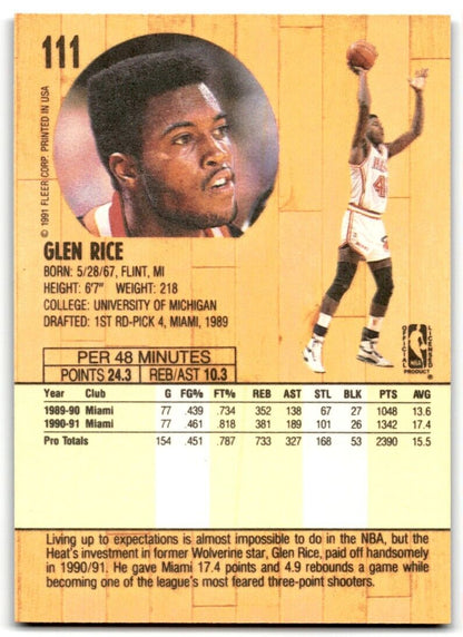 1991-92 Fleer Glen Rice Miami Heat #111