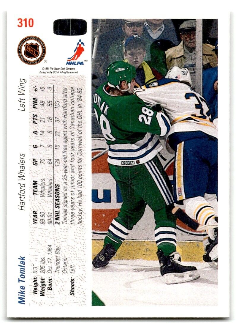 1991-92 Upper Deck Mike Tomlak Hartford Whalers #310