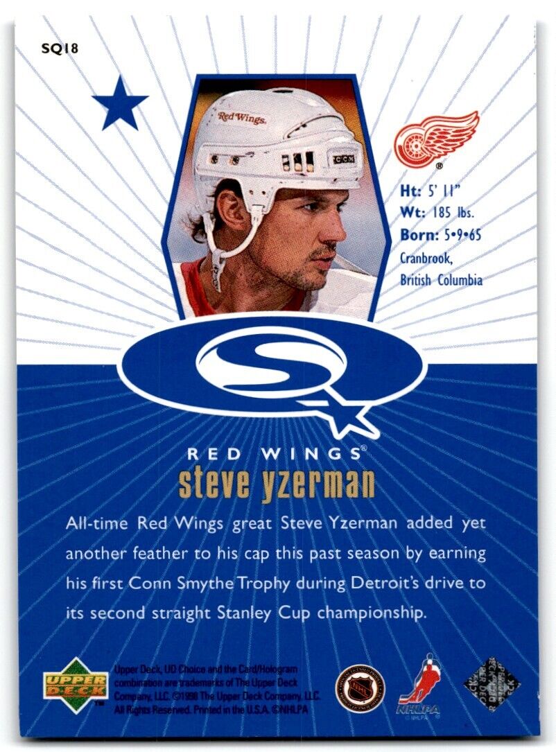 1998-99 UD Choice StarQuest Blue Steve Yzerman Detroit Red Wings #SQ18