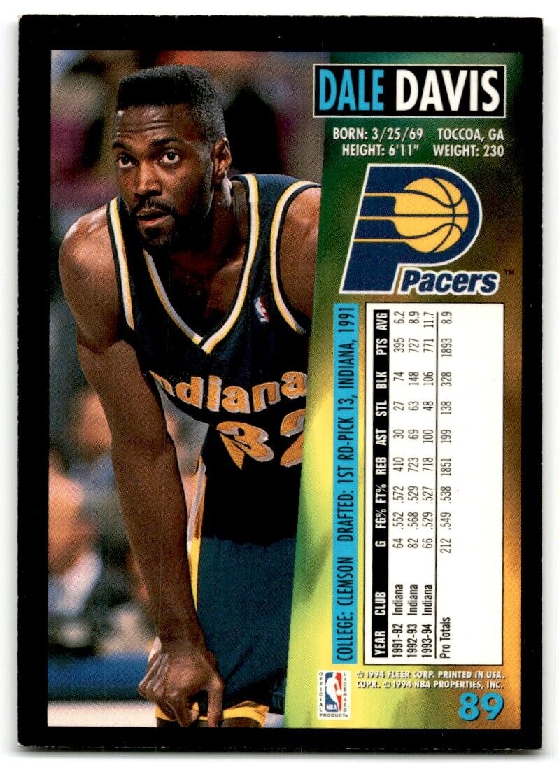 1994-95 Fleer Dale Davis Indiana Pacers #89