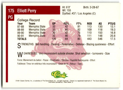 1991-92 Classic Elliott Perry Rookie Memphis States #175