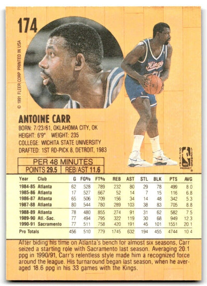 1991-92 Fleer Antoine Carr Sacramento Kings #174