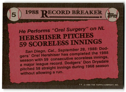 1989 Topps Orel Hershiser Los Angeles Dodgers #5