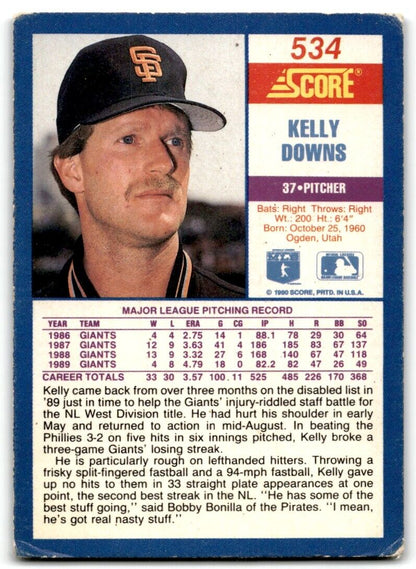 1990 Score Kelly Downs San Francisco Giants #534