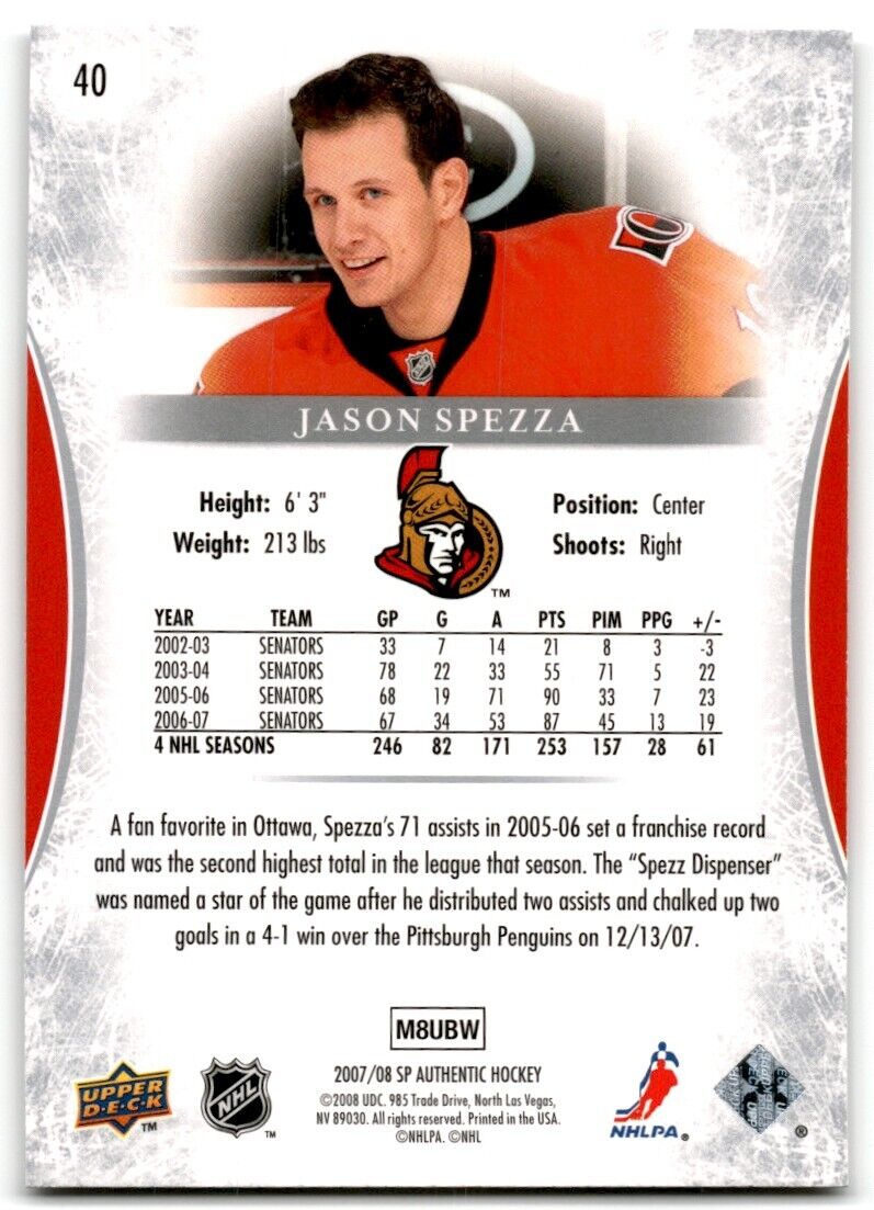 2008-09 SP Authentic Jason Spezza Ottawa Senators #40