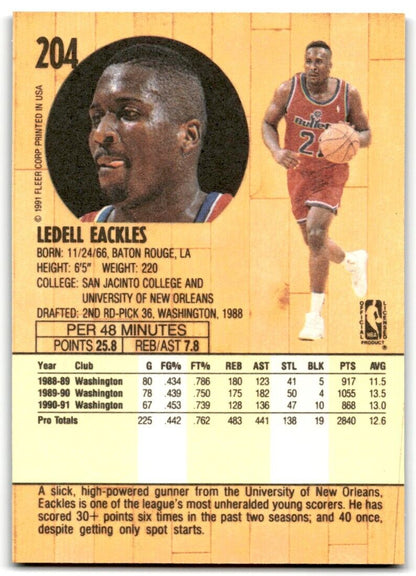 1991-92 Fleer Ledell Eackles Washington Bullets #204