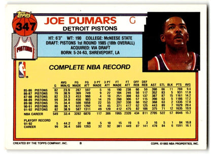 1992-93 Topps Joe Dumars Detroit Pistons #347