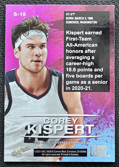 2021-22 Skybox Premium Metal Universe Champion Corey Kispert Rookie #S-18