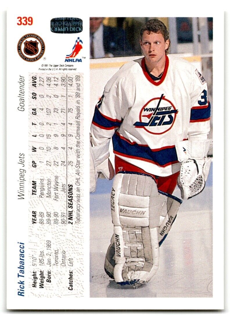 1991-92 Upper Deck Rick Tabaracci Winnipeg Jets #339