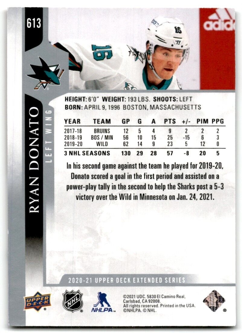 2020-21 Upper Deck Ryan Donato San Jose Sharks #613