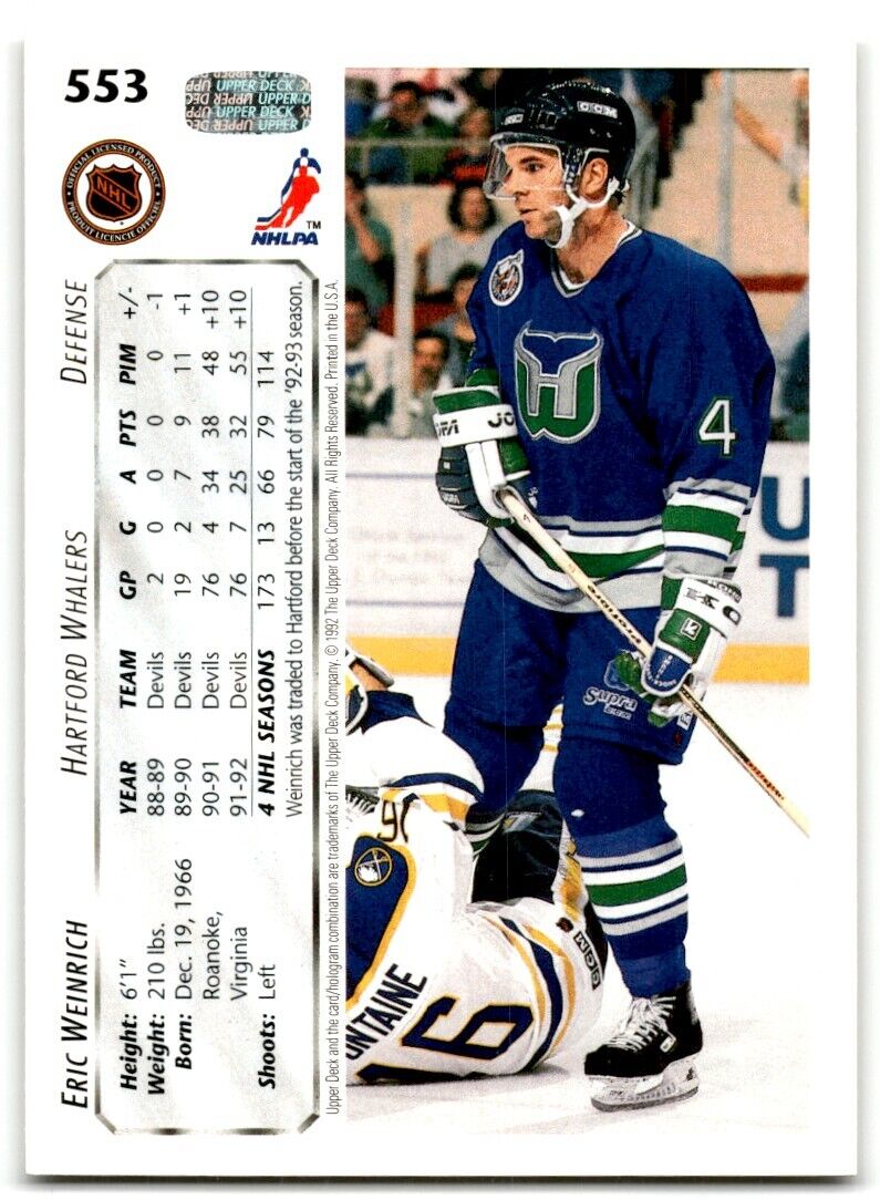 1992-93 Upper Deck Eric Weinrich Hartford Whalers #553