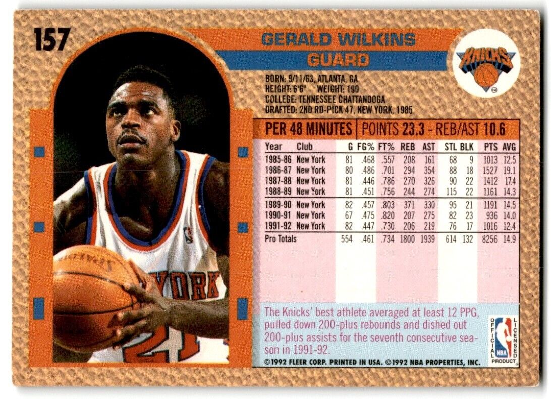 1992-93 Fleer Gerald Wilkins New York Knicks #157