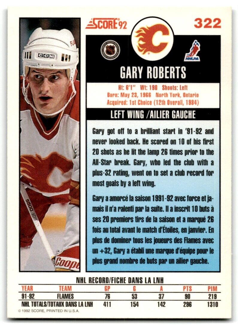 1992-93 Score Gary Roberts Calgary Flames #322