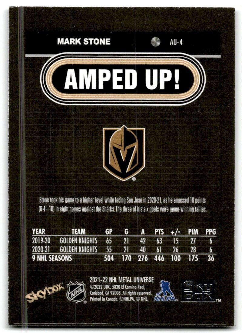 2021-22 Skybox Metal Universe Amped Up Mark Stone Vegas Golden Knights #AU-4