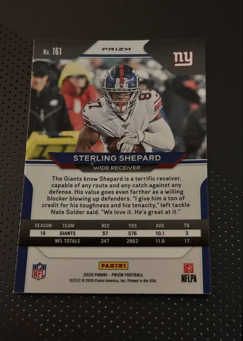 2020 Panini Prizm Orange Laser Sterling Shepard New York Giants #161 Parallel