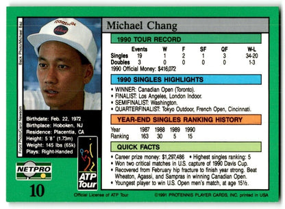 1991 Protennis player Cards Netpro Tour Star Michael Chang Rookie #10