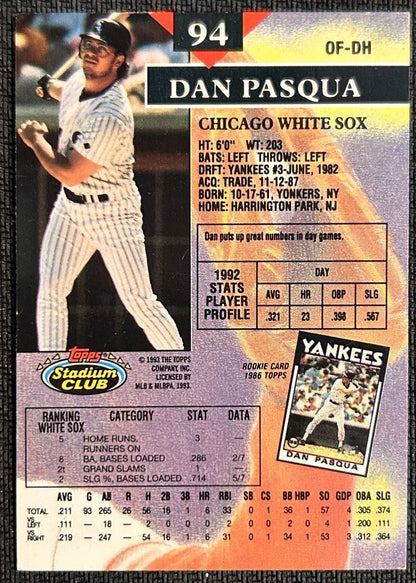 1993 Topps Stadium Club Dan Pasqua Chicago White Sox #94