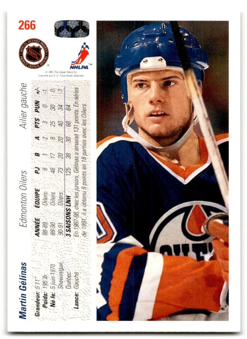 1991-92 Upper Deck French Martin Gelinas Edmonton Oilers #266