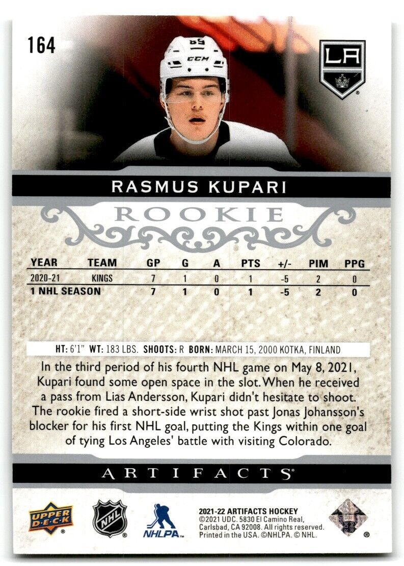 2021-22 Upper Deck Artifacts Rasmus Kupari Rookie 963/999 Los Angeles Kings #164