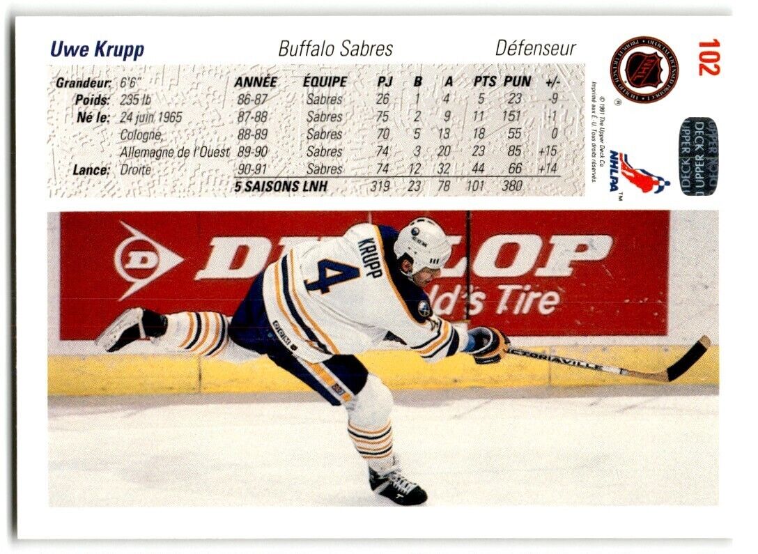 1991-92 Upper Deck French Uwe Krupp Buffalo Sabres #102