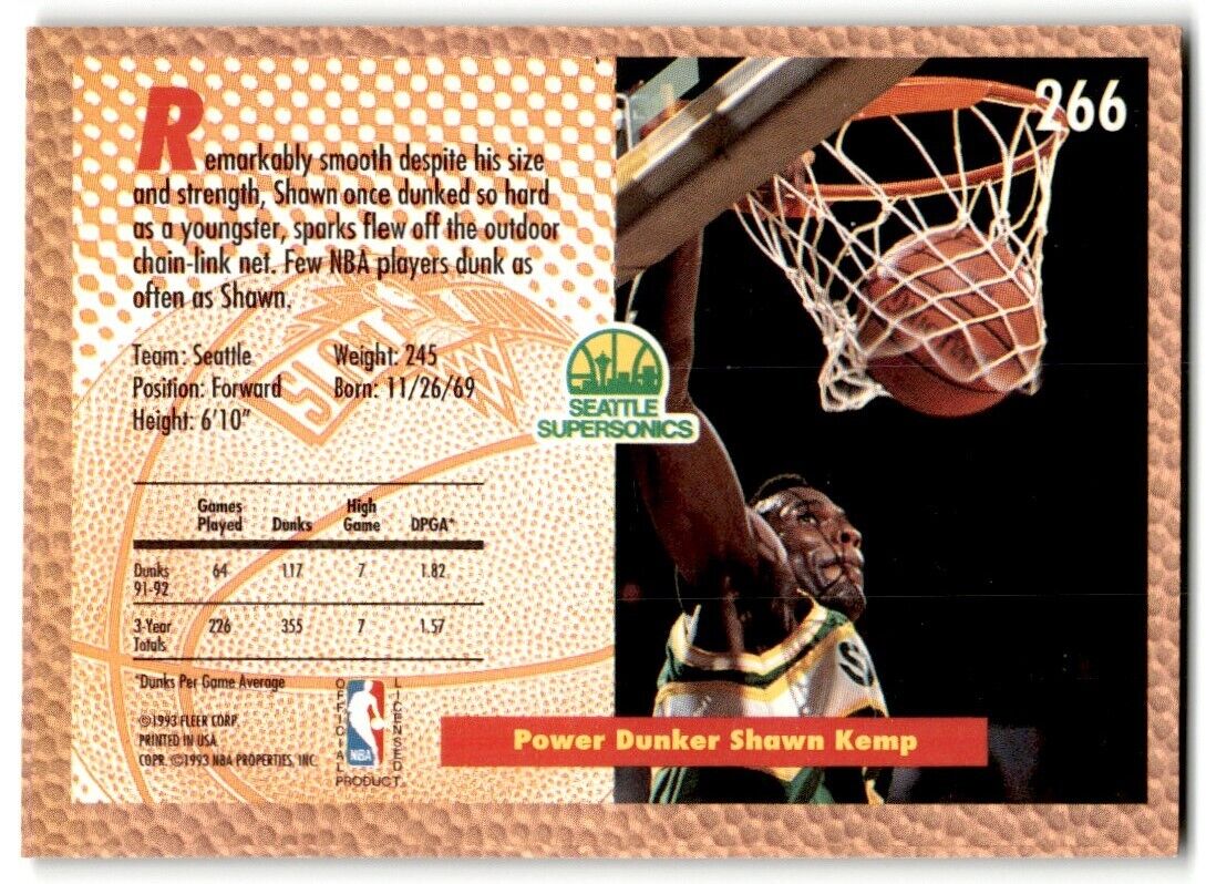 1992-93 Fleer Shawn Kemp Seattle SuperSonics #266