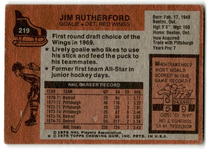 1975-76 Topps Jim Rutherford Detroit Red Wings #219