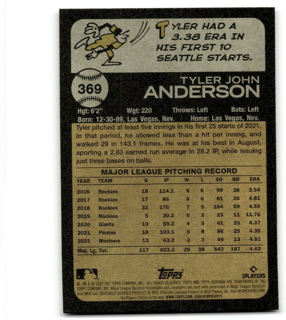 2022 Topps Heritage Tyler Anderson Seattle Mariners #369