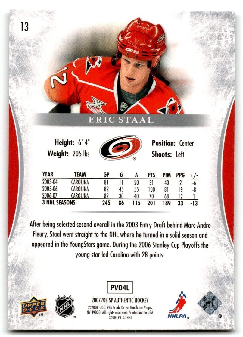 2008-09 SP Authentic Eric Staal Carolina Hurricanes #13