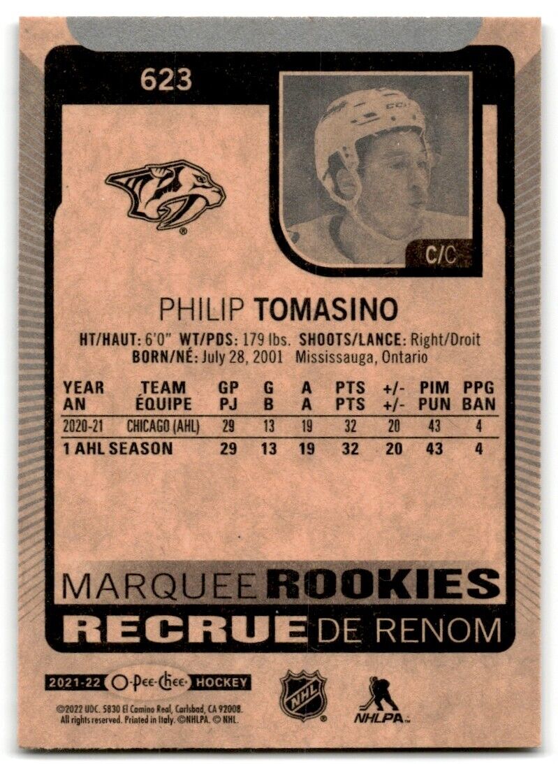 2021-22 O-Pee-Chee Markee Rookies Philip Tomasino Rookie Nashville Predators