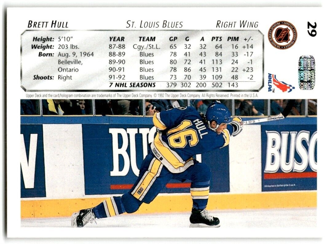 1992-93 Upper Deck Brett Hull St. Louis Blues #29