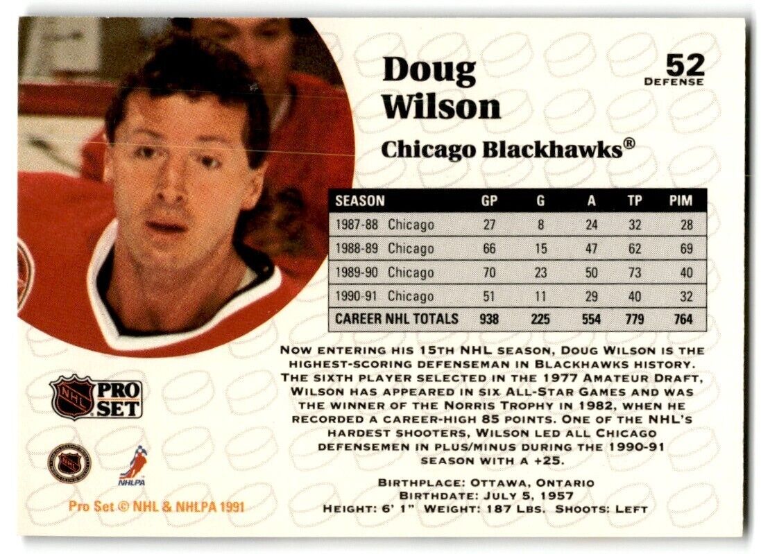 1991-92 Pro Set Doug Wilson Chicago Blackhawks #52